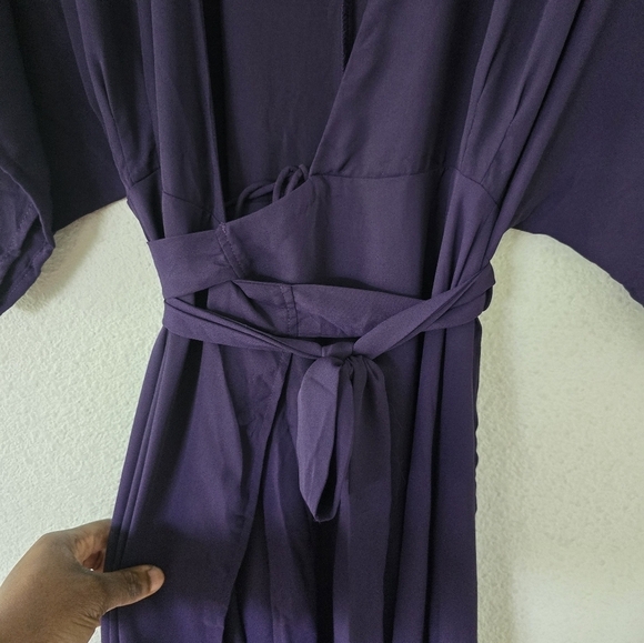GB Wrap Dress Womens Sz L Purple Maxi Belted Short Sleeves Flowy Feminine - Picture 6 of 13